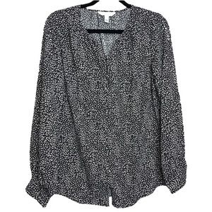 NINE WEST Cheetah print long sleeve black and white button down blouse top